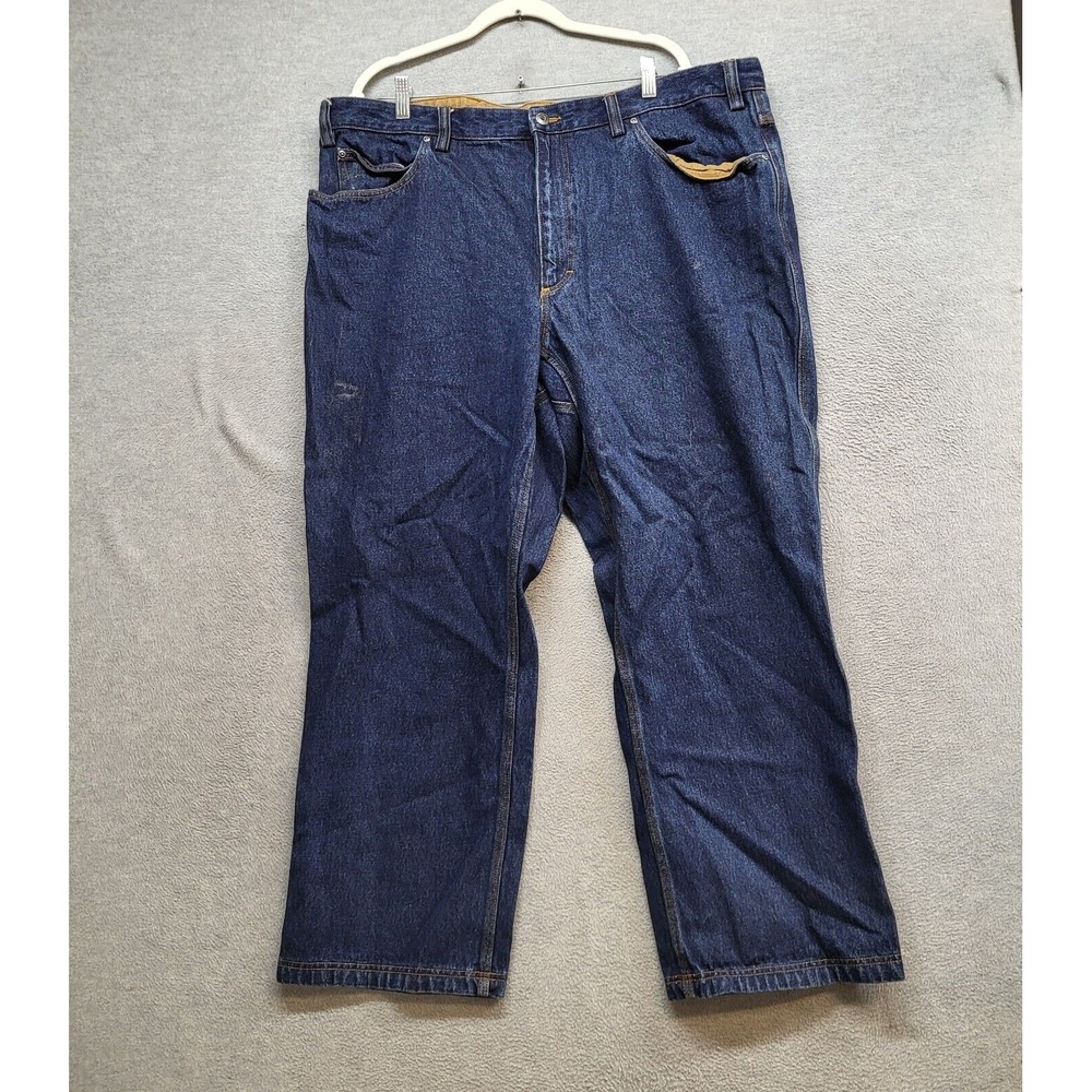 Duluth Men Jeans 44x30 Blue Denim Relaxed Straight High Rise Pockets READ